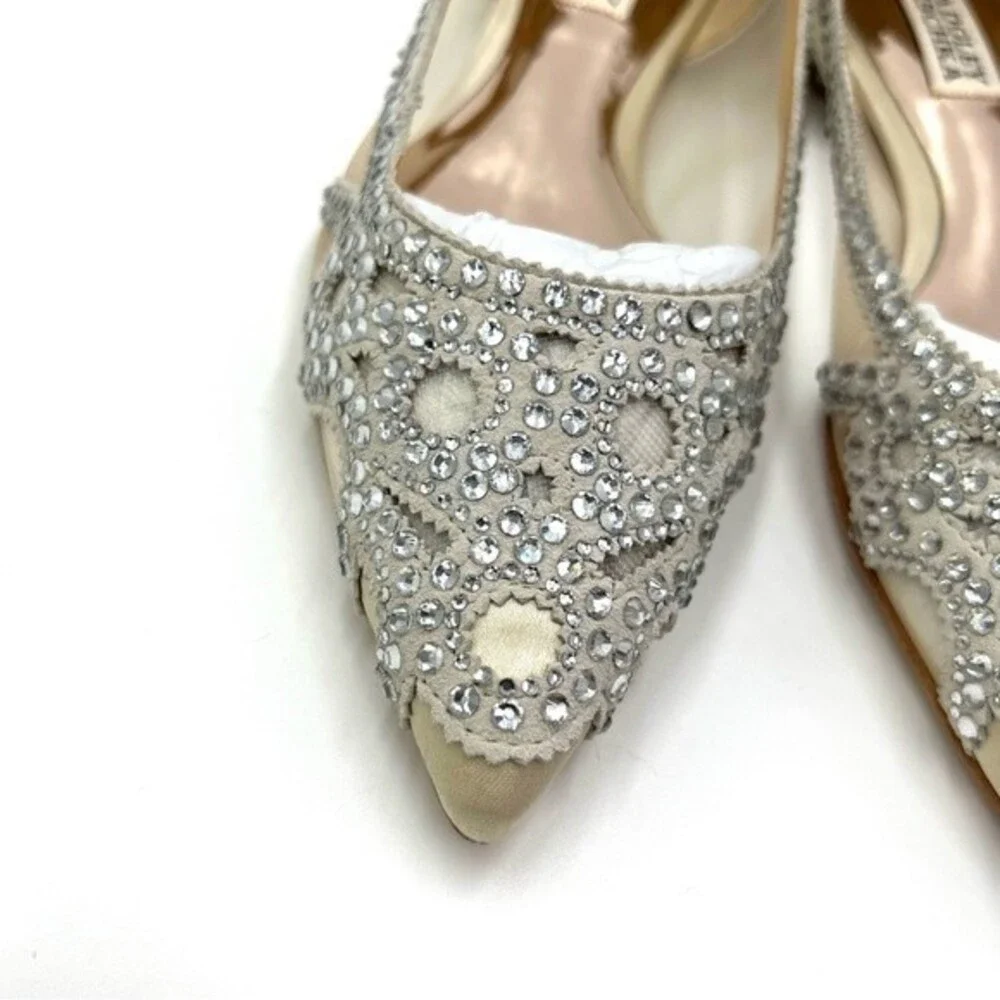 Badgley Mischka BHLDN Size 6.5 Gigi Point Toe‎ Jeweled Ivory Ballet Flats Shoes